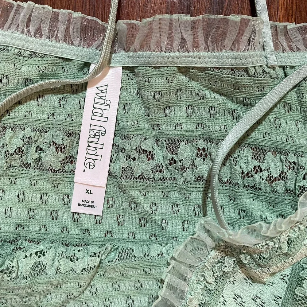 NWT Wild Fable‎ Light Sage Green Lace Nightgown Sexy Sheer Lingerie Chemise XL